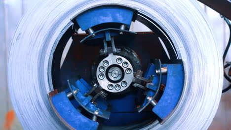 Cold rolled steel coil in action. Galvanized steel sheet in metal work