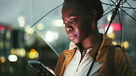 Black-woman-is-disappointed,-night-and-smartphone