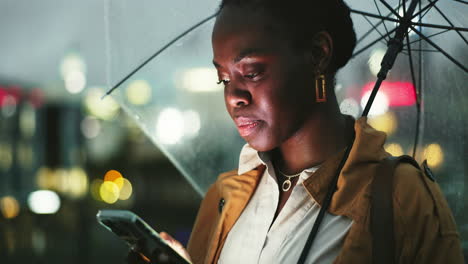 black woman is disappointed, night and smartphone