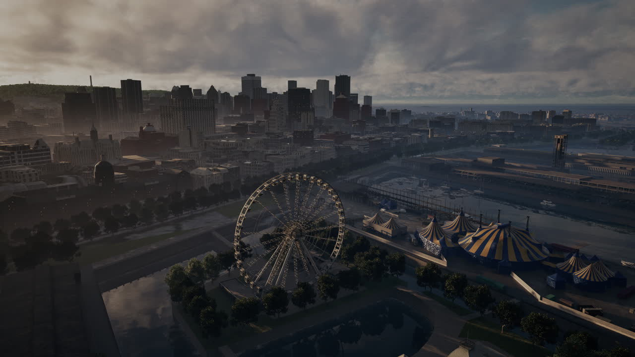 페리스  과 카니발 이 있는 도시 의 공중 풍경