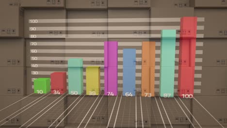 animation of statistics processing over cardboard boxes