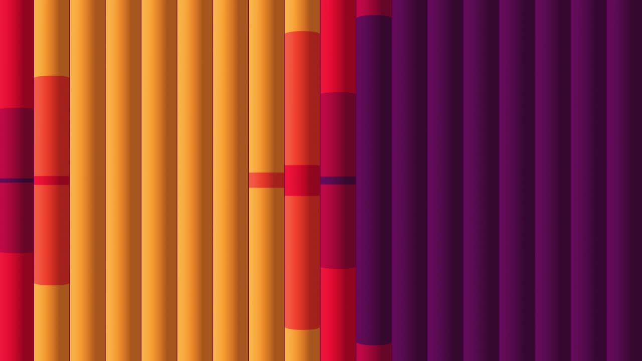 animación moderna de rotación de la barra vertical con un patrón de colores de bucle sin costuras. color púrpura, rojo, naranja.
