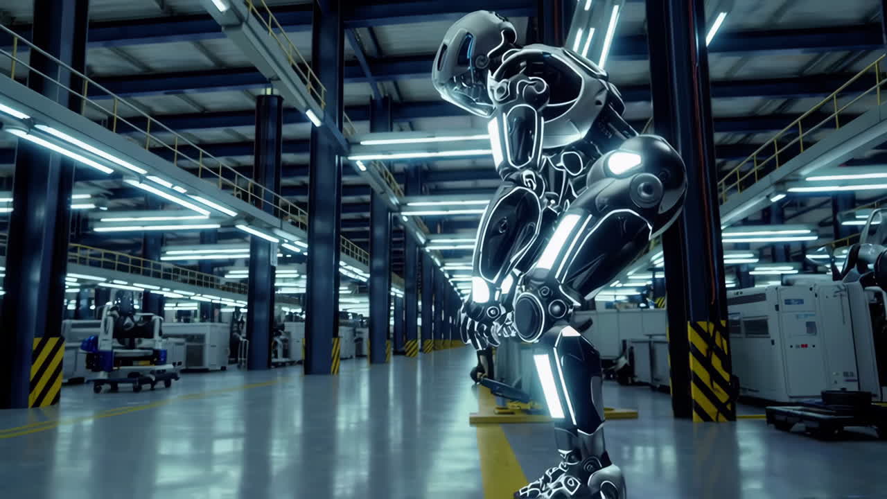 Futuristic Robot in a Modern Factory