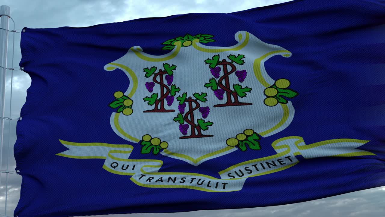 USA and Connecticut Mixed Flag waving in wind. Connecticut and USA flag on flagpole