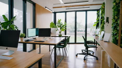modern office space with a vibrant living green wall