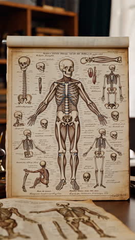 vintage human skeleton and anatomy chart