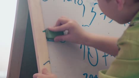 schoolboy cleans a board what he wrote earlier