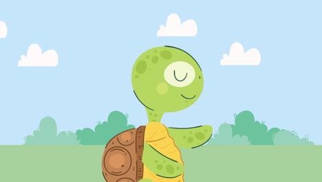 una tortuga linda en una animación de paisaje