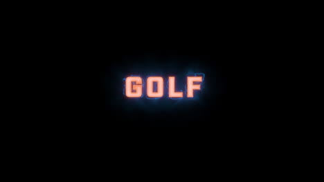 a short high quality motion graphic typographic reveal of the words "golf" with various colour options on a black background, animated in and animated out with electric, misty elements