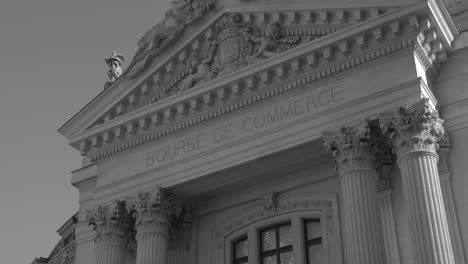 Monochrome-Of-Bourse-de-Commerce-Main-Facade-In-Paris,-France