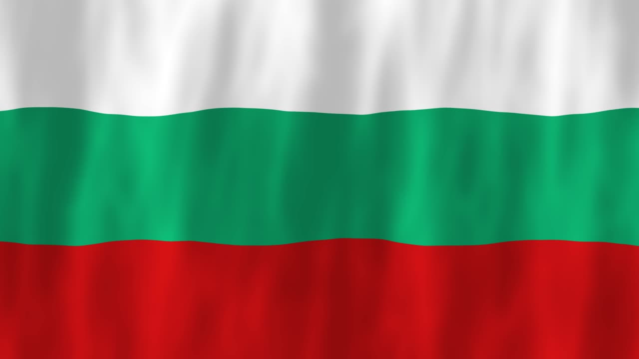 Animierte 3D-Flagge Bulgariens, die im Wind weht, Symbol für nationalen Patriotismus und Weltkultur, Emblem und Banner in Weiß, Grün, Rot, Südosteuropa.
