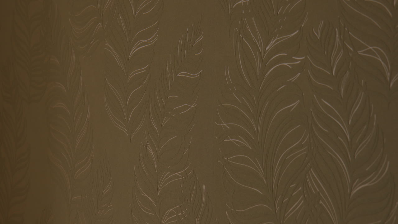 Interior Wall Decorated With Aesthetic Minimalist Wallpaper, Plant Leaves Design. closeup shot