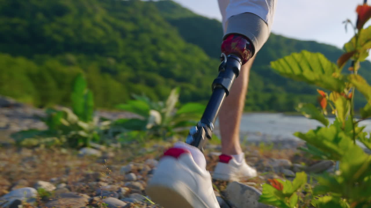 Person with Prosthetic Leg Hiking in Nature