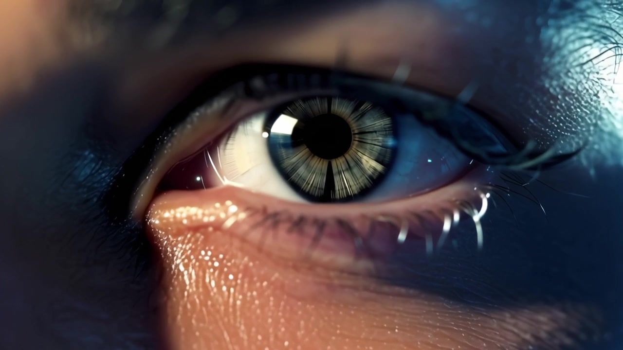 Close-Up of a Futuristic Human Eye with Digital Iris