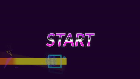 animation of start text over moving geometrical shapes on dark background