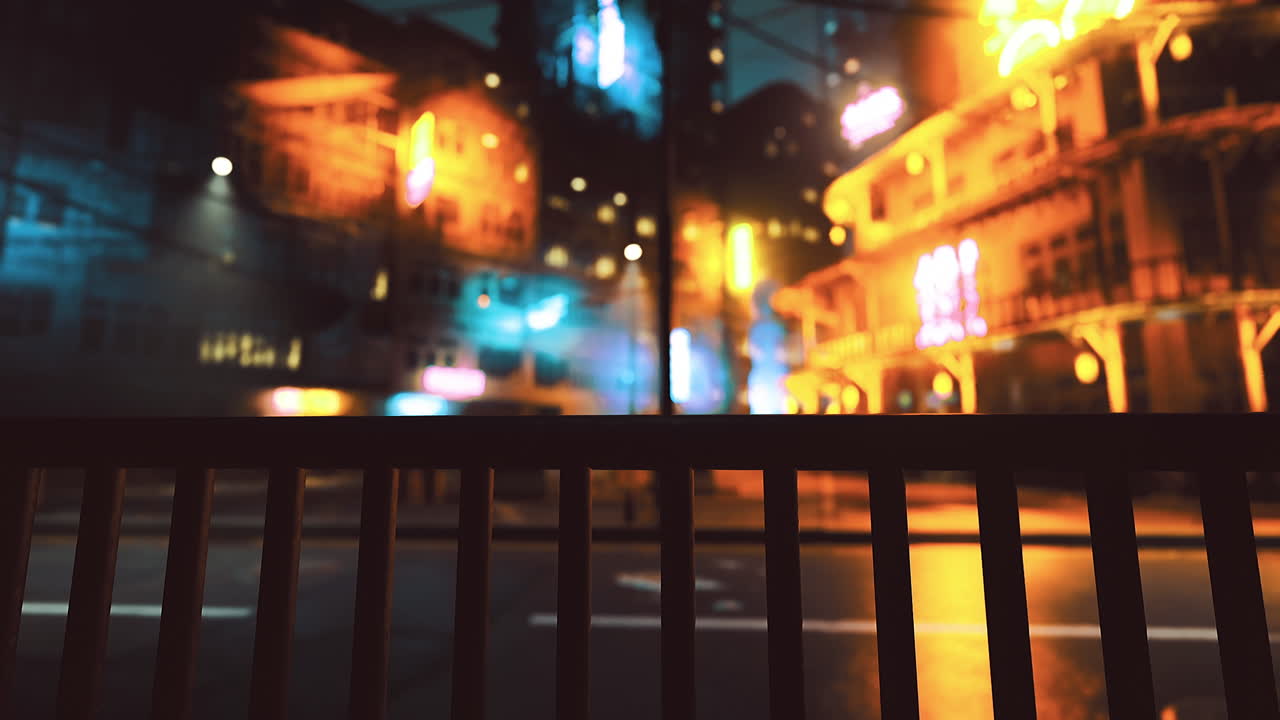 Urban nightlife with colorful lights from buildings and neon signs