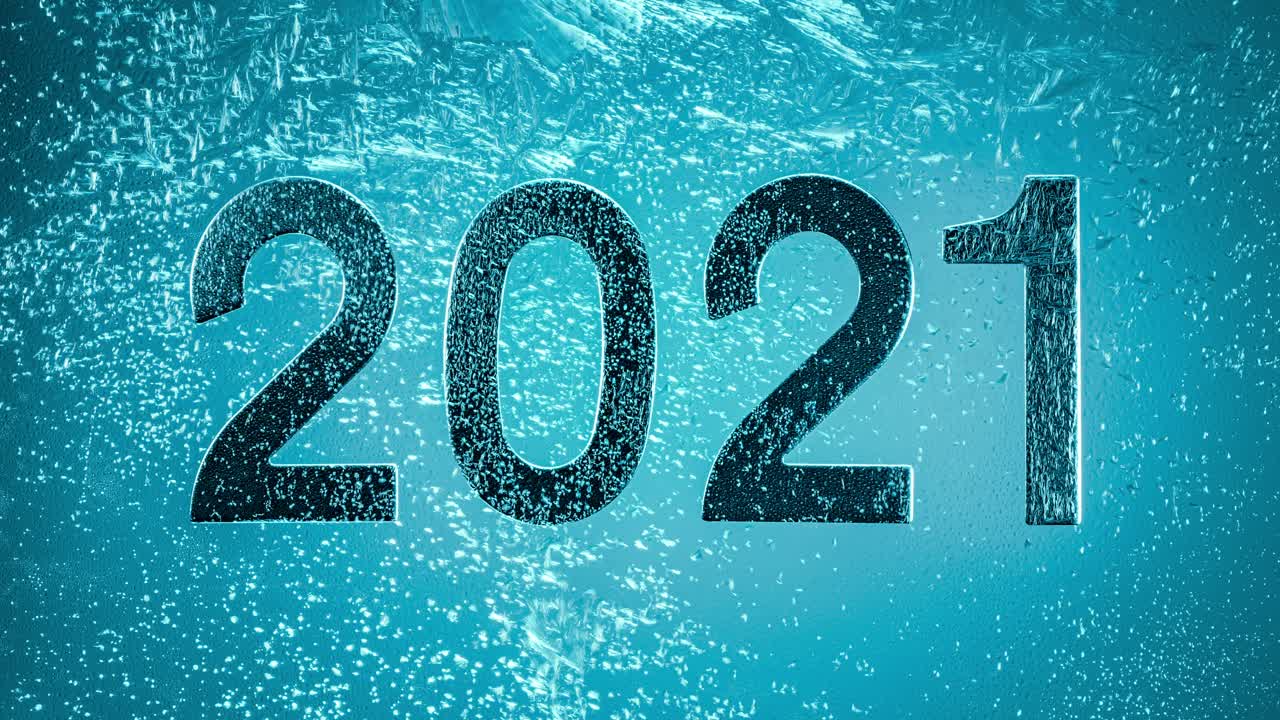 New Year's Eve 2021 Winter background - Frost pattern on the glass.