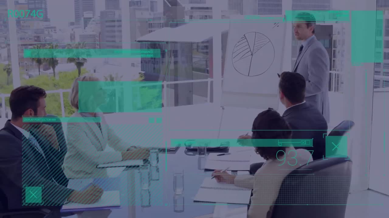 사무실에서 다양한 비즈니스 사람들에 대한 데이터 처리의 애니메이션