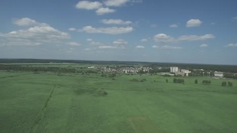 aerial view of a town and surrounding fields