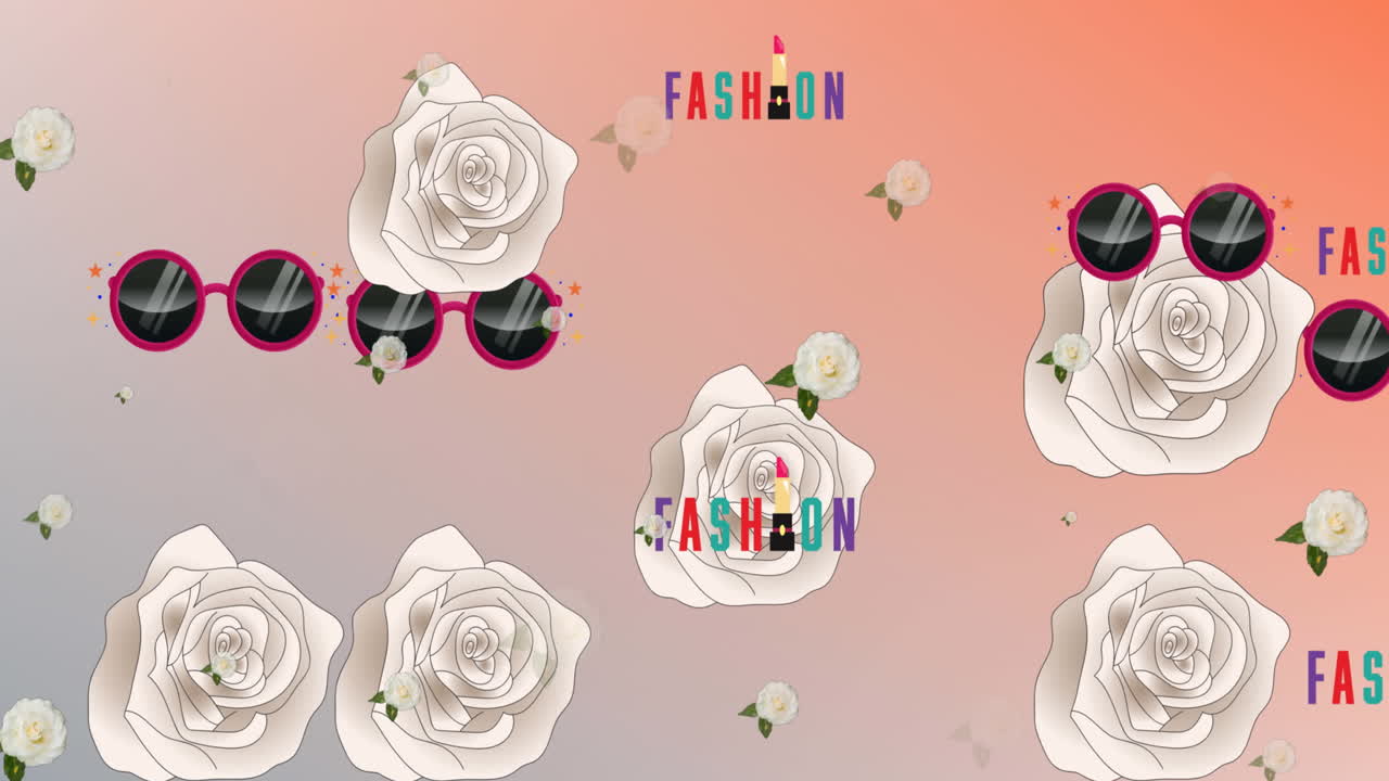 분홍색 배경에 장미와 컵의 애니메이션