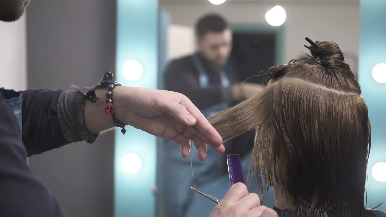 Professional hairdresser dyeing hair of her client at beaty salon