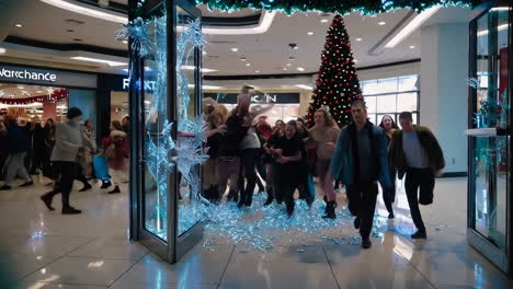 mall emergency - broken glass and people running