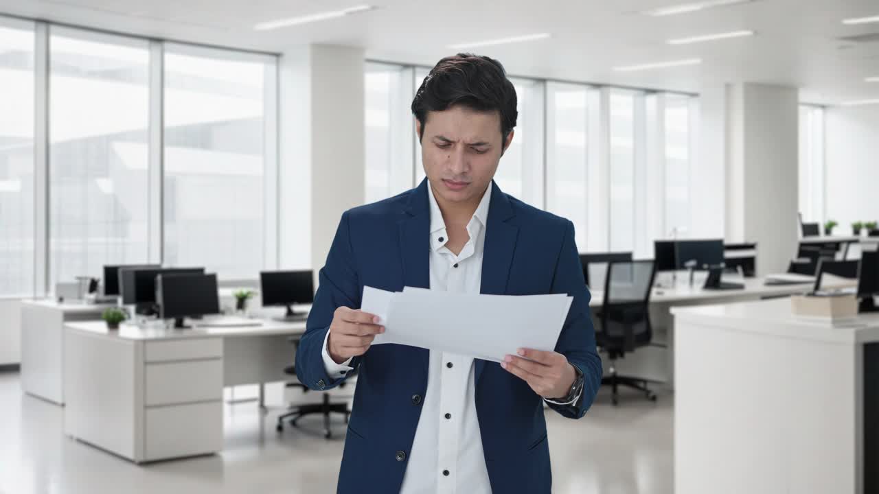 confundido gerente indio comprobando los informes