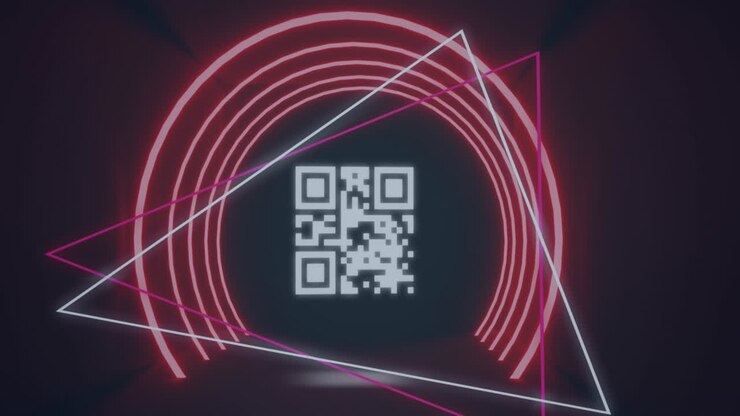Animation of qr code circles and triangles on black background