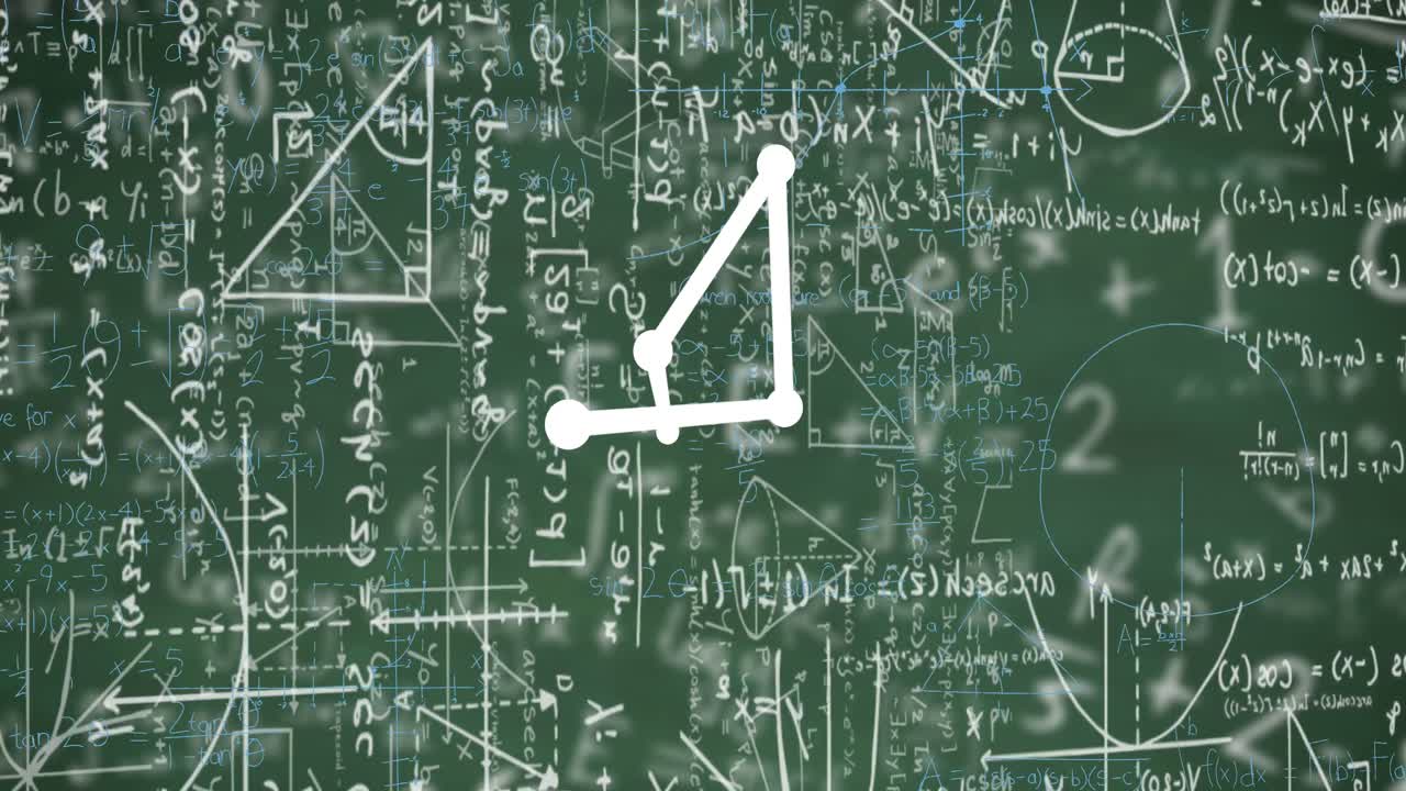 녹색 바탕에 과학적 데이터, 그래프 및 수학 공식이있는 디지털 화면의 애니메이션