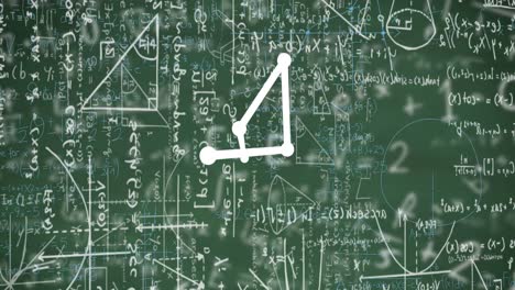 animación de una pantalla digital con datos científicos, gráficos y fórmulas matemáticas en fondo verde