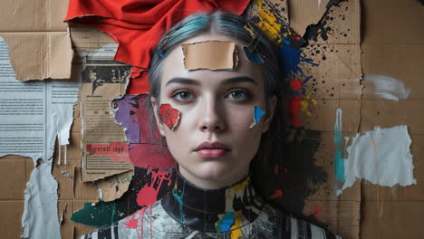 vibrant mixed media portrait of a woman