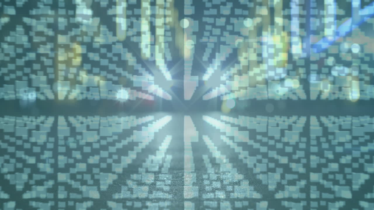 Animation of online security padlock with circuit board and cityscape