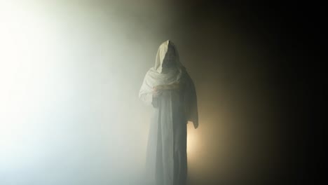 jesus christ holding bread, symbolizing salvation, gospel, resurrection in contrasting light and darkness. perfect for easter resurrection visual or worship background.