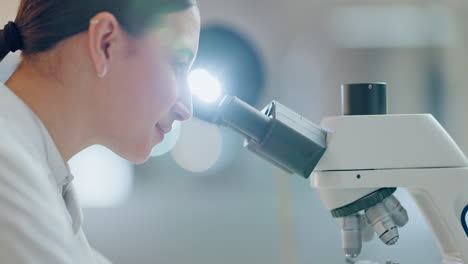 science, research and woman with microscope