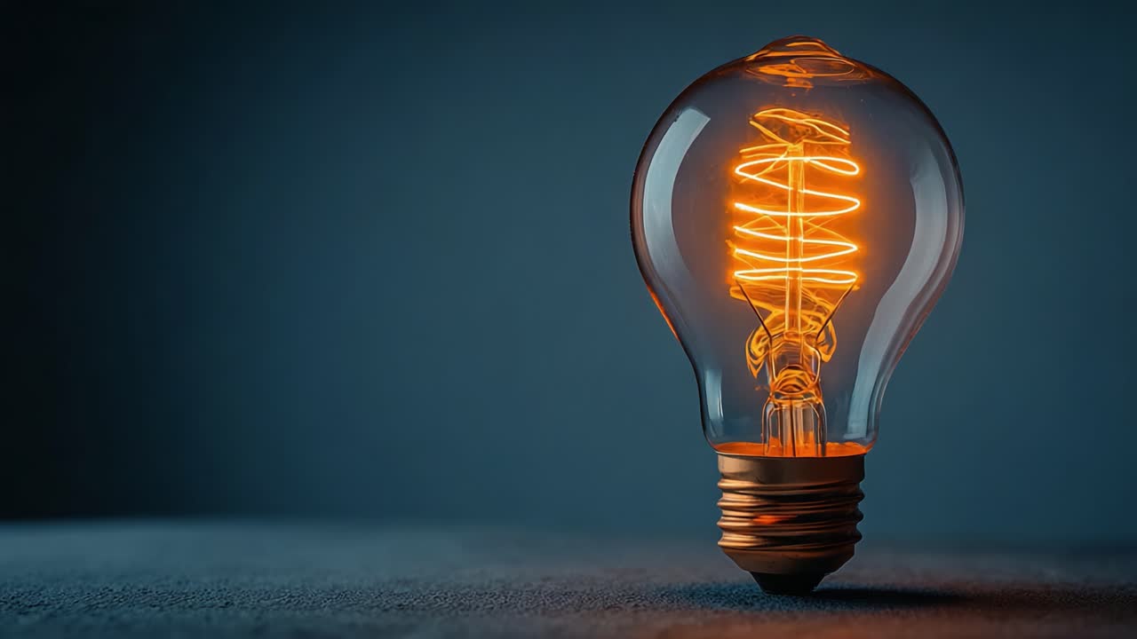 A Stunning Close-Up of an Illuminated Vintage Light Bulb Showcasing Its Intricate Filament Design and Warm Glow Against a Dark Background