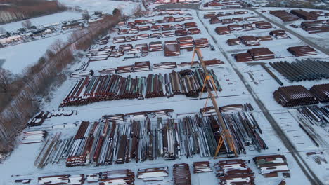 aerial of metal recycling plant in winter