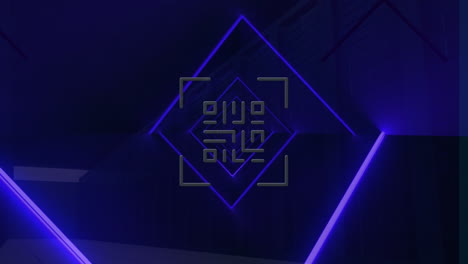 animación del código qr de neón que se mueve en el espacio digital azul