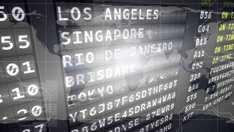 animación de la salida del aeropuerto tablero digital en el mapa del mundo
