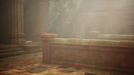 la luz del sol filtrándose a través de la jungla en un templo maya