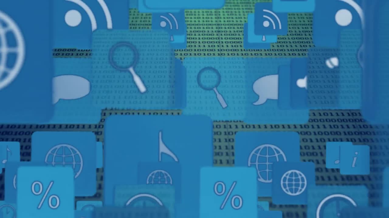 iconos y símbolos de internet con códigos binarios