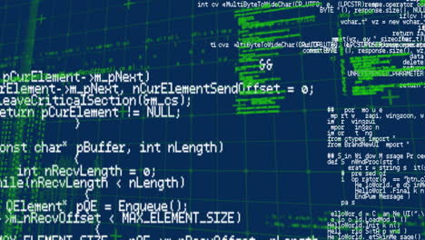 animation of data processing over grid on blue background