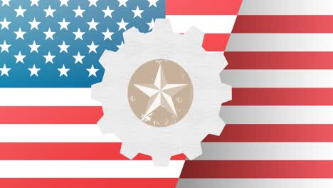 animation of labor day star over cog and american flag