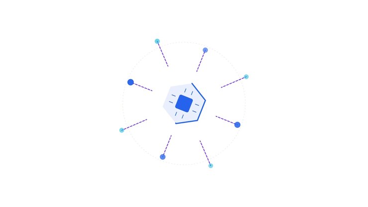 Chip Processore Digitale Animato con Nodi di Connettività di Rete