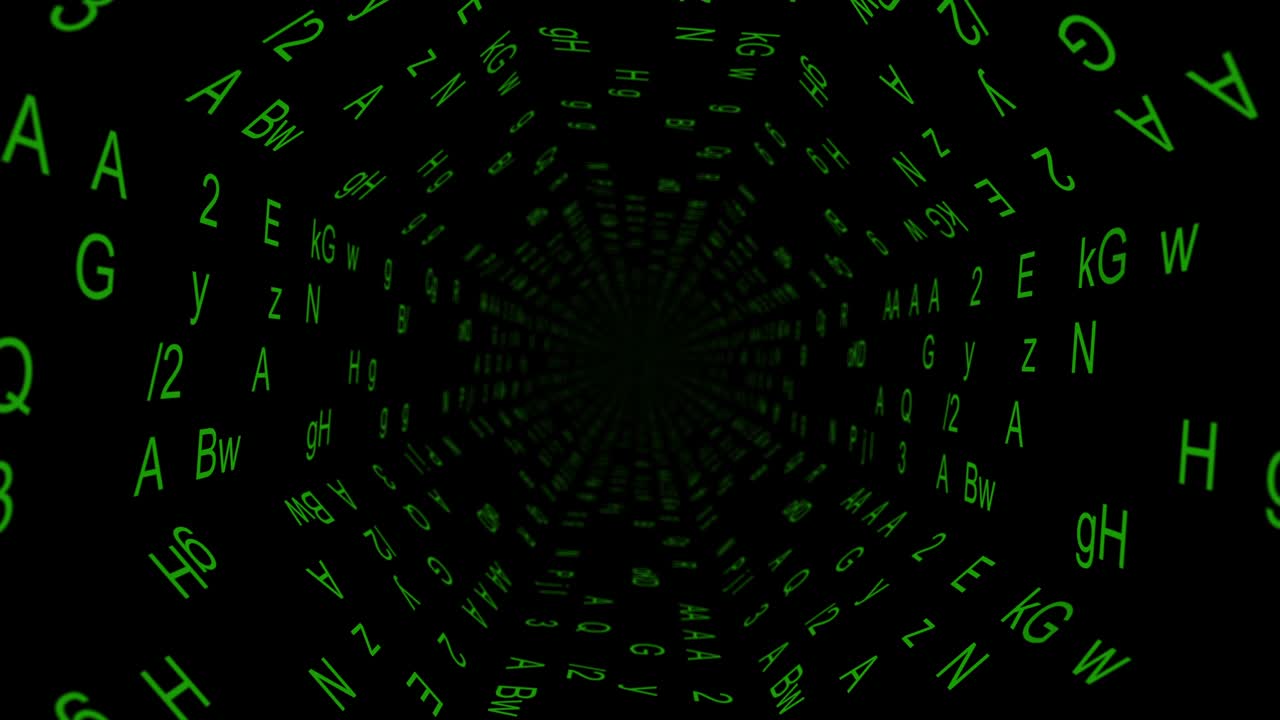 Letters flying in space.