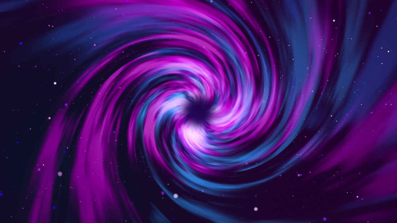 Looped animation in violet and blue colors on dark background. Abstract repeating spiral pattern. Colorful Swirl motion video.
