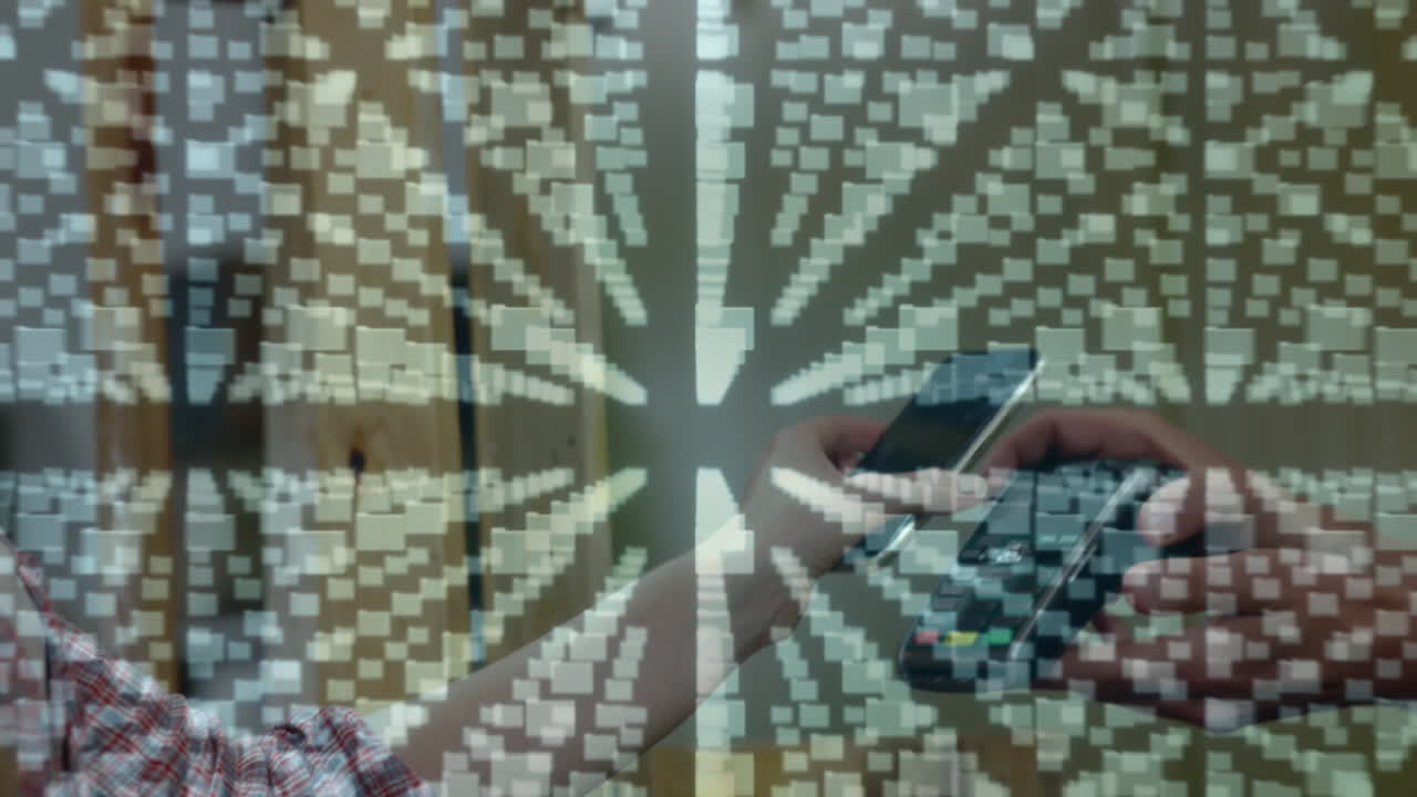 animación del candado de seguridad de la red sobre las personas que utilizan el terminal de pago