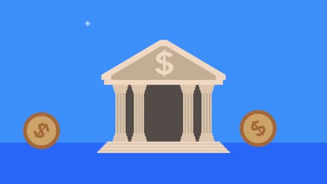 bank building with coins money dollars