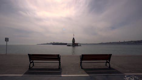 maiden's tower from istanbul at covid-19 pandemic curfew.