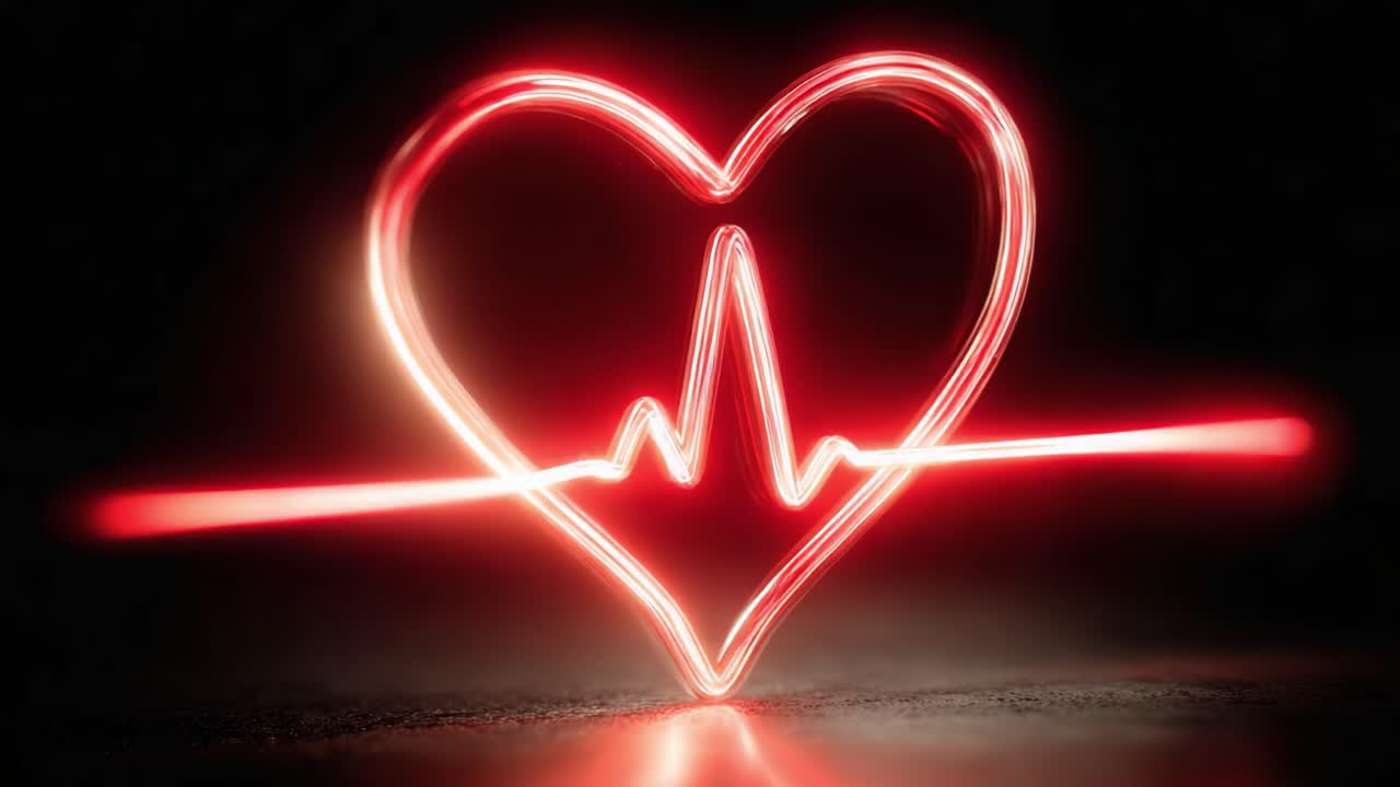 Illuminated Heartbeat Design Showcasing Vibrant Red Light in Unique Heart Shape with Pulsing Line Illustrating Vitality and Emotion