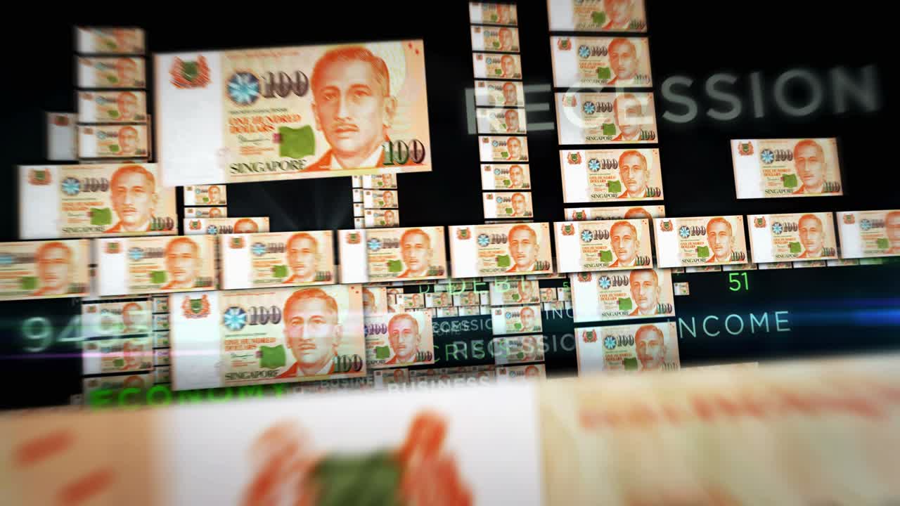 billetes de dinero en dólares de singapur vuelo de bucle sin problemas